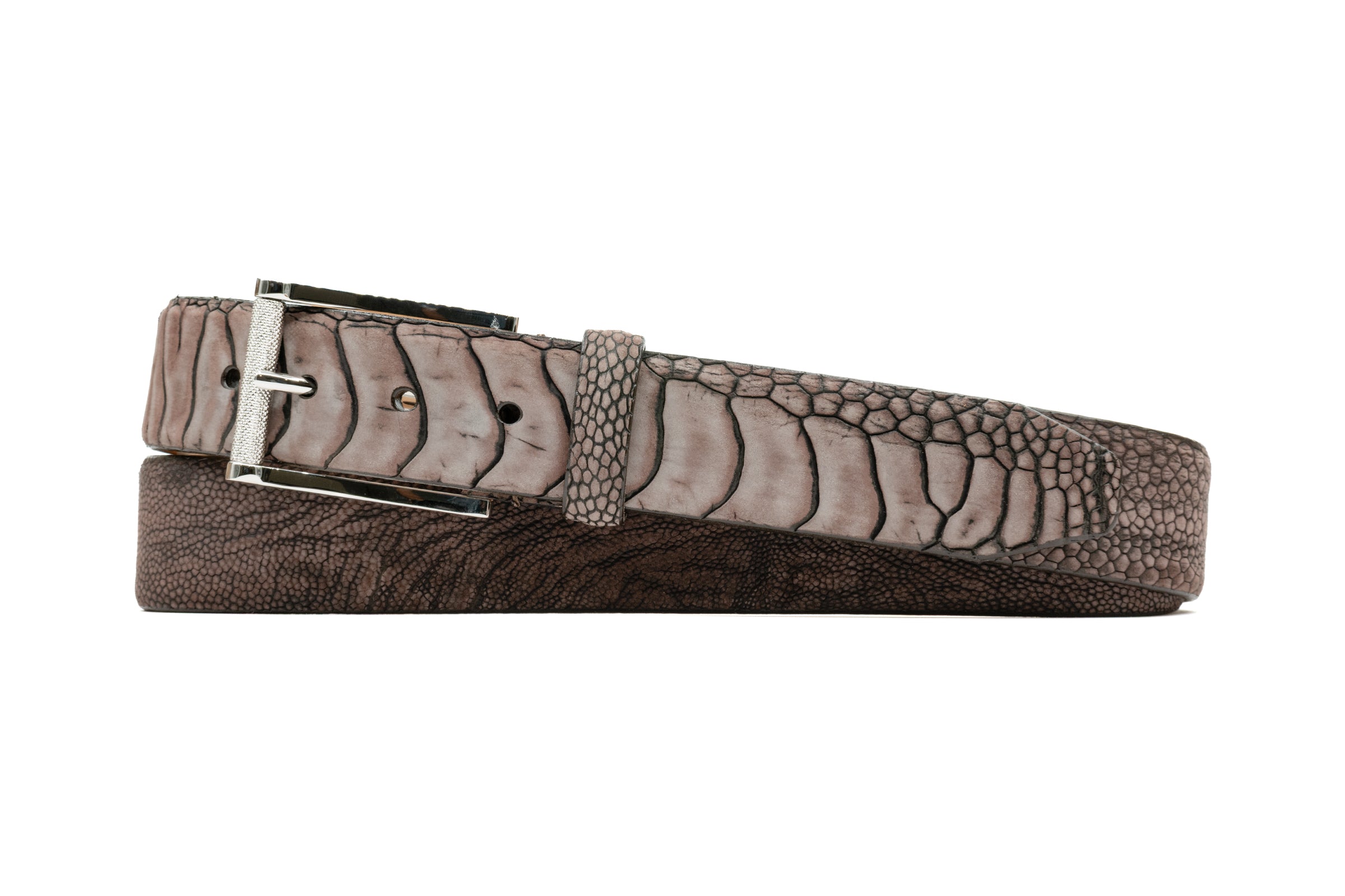 South African Ostrich Nubuck Leather Belt - Mocha