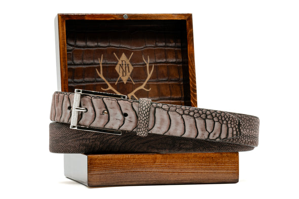 South African Ostrich Nubuck Leather Belt - Mocha