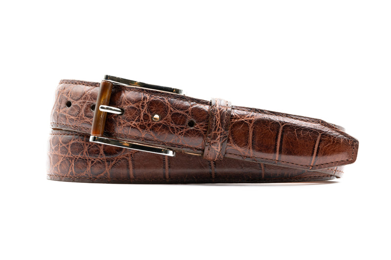 Matte Genuine American Alligator Belt - Chestnut