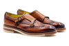 Tuscan Italian Calf Leather Double Monk Wingtip - Sienna