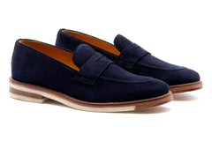 Tuscan Italian Suede Penny Loafers - Marinho