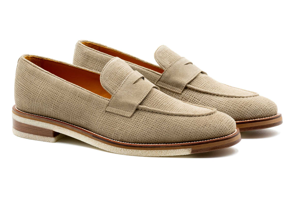 Tuscan Italian Suede Penny Loafer - Bone