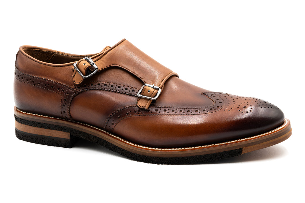 Tuscan Hand Finished Italian Calf Leather Double Monk - Whiskey