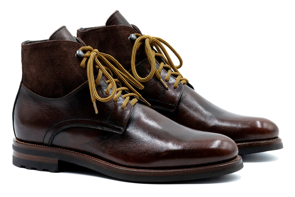 Napoli Italian Saddle Leather Lace Up Boots - Blackened Chestnut