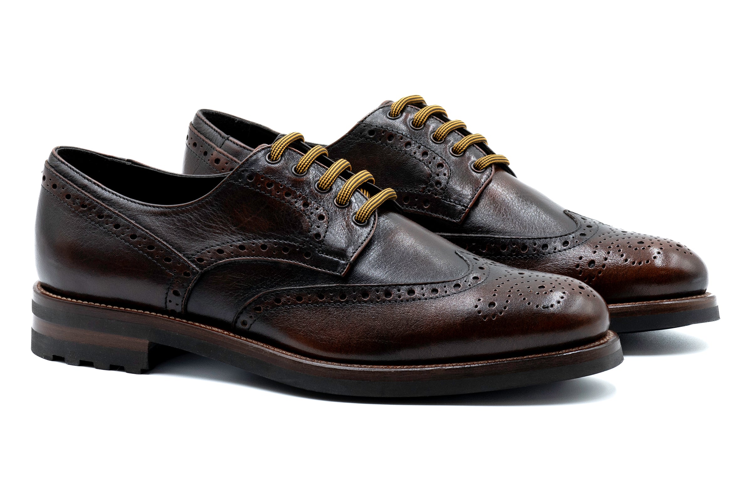 Napoli Italian Saddle Leather Wingtip - Blackened Chestnut