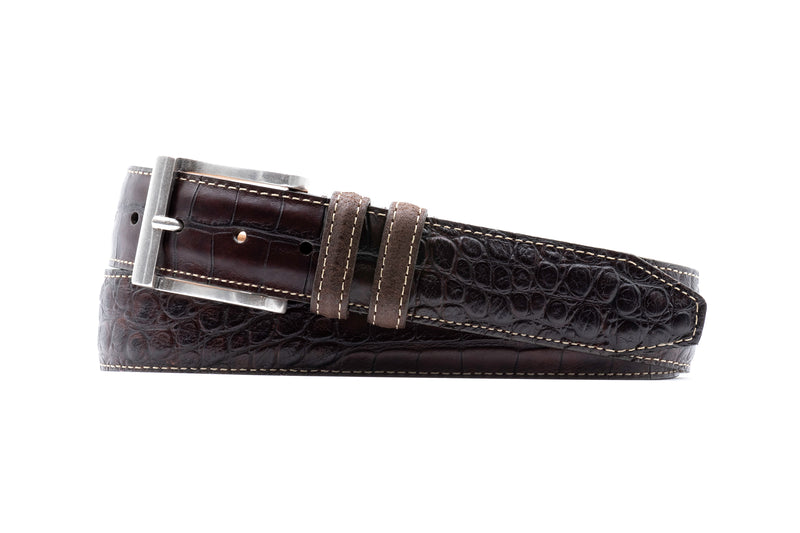 Bill Alligator Grain Leather Belt - Walnut