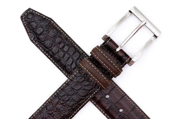 Bill Alligator Grain Leather Belt - Walnut