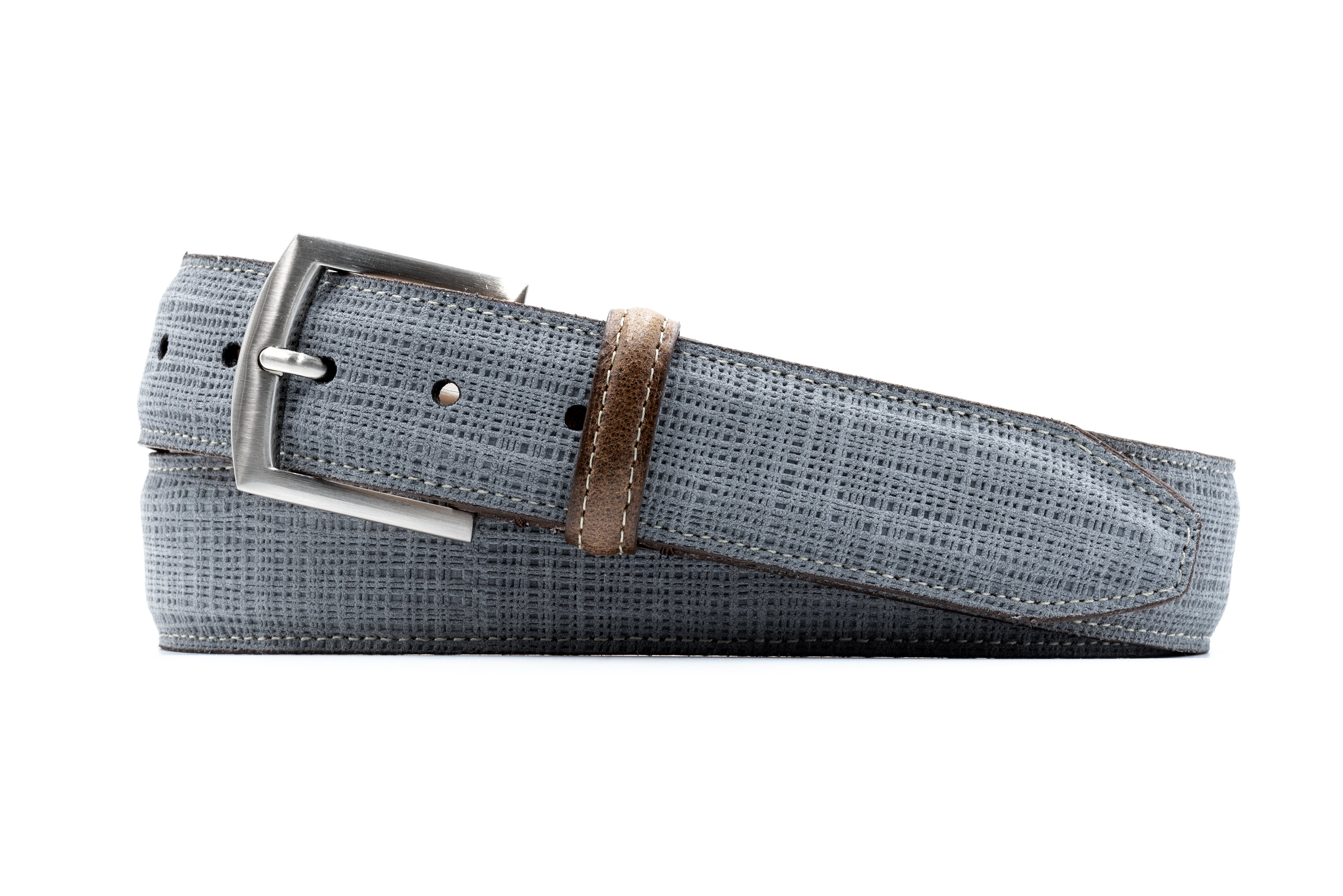 Countryaire Linen Print Nubuck Leather Belt - Dolphin Grey
