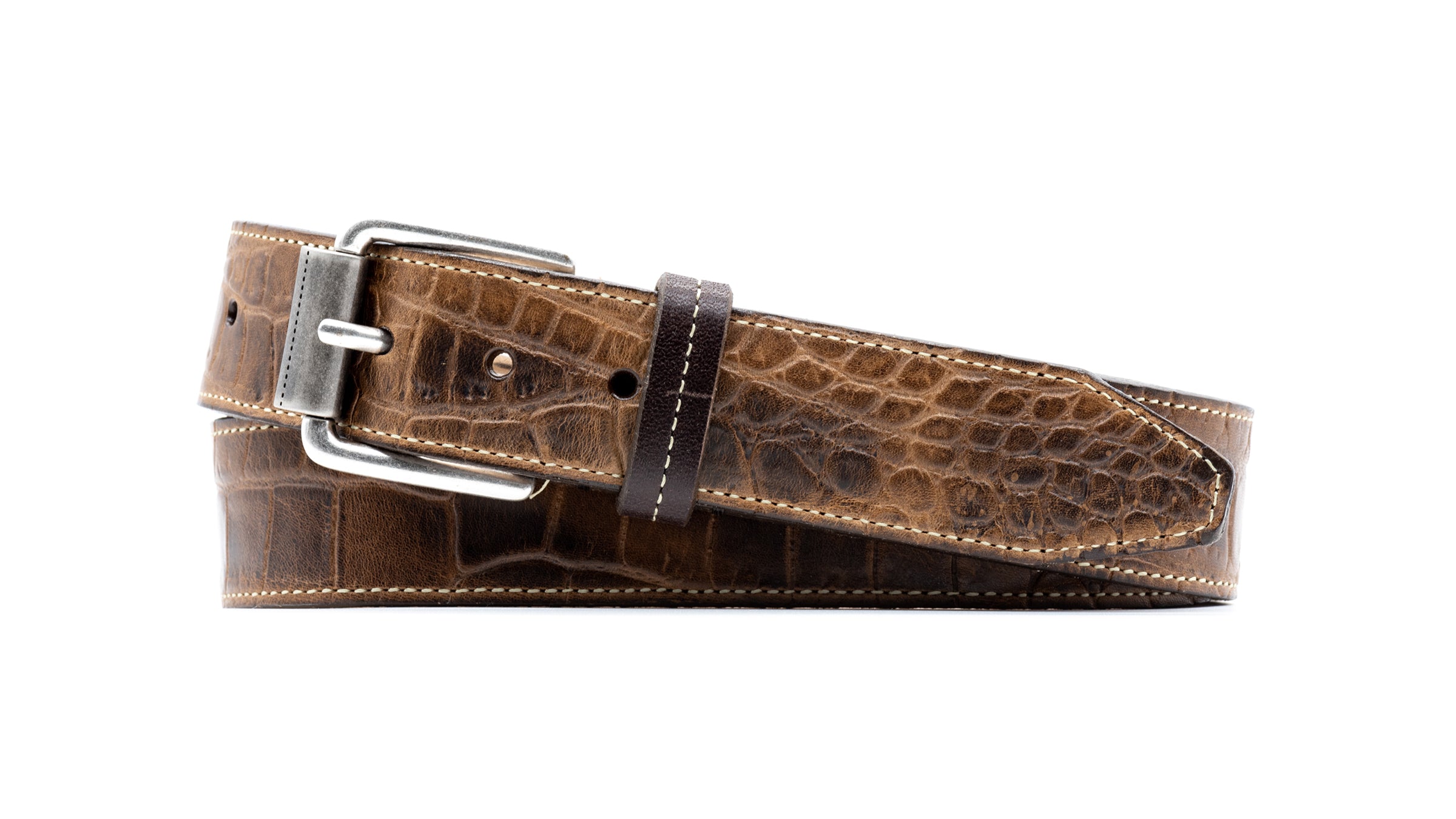 Montana Alligator Grain Italian Saddle Leather Belt - Mocha