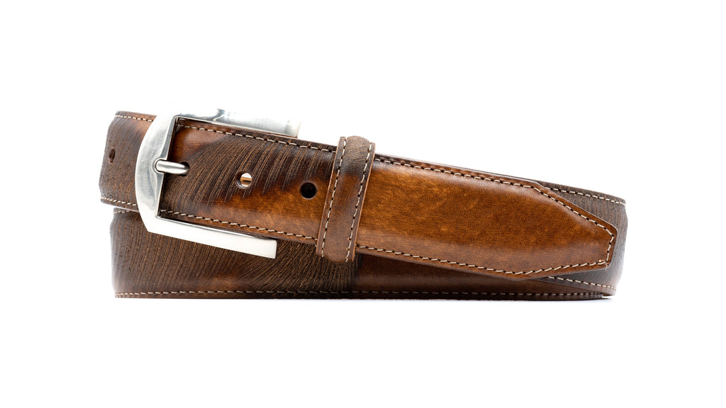 Matteo Italian Saddle Leather with Hand Buffed Design Belt - Luggage