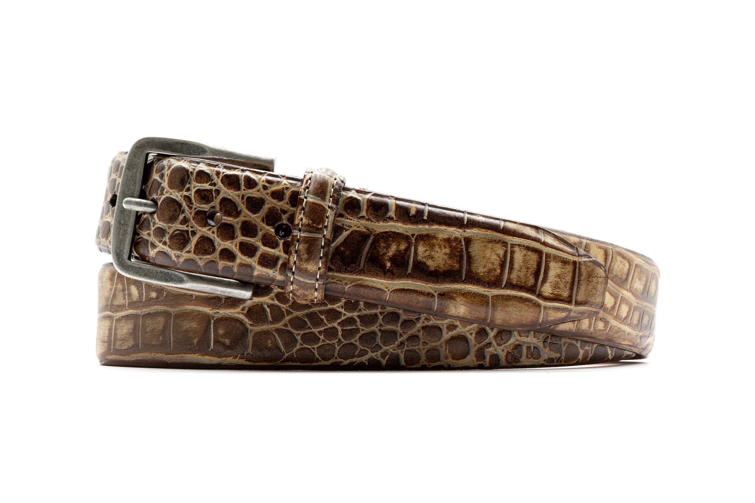 Bradley Alligator Grain Italian Leather Belt - Weathered Oak