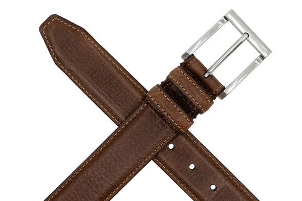 Bill American Bison Leather Belt - Chestnut