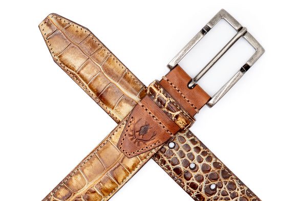 Arthur Alligator Grain Italian Saddle Leather Belt - Weathered Oak