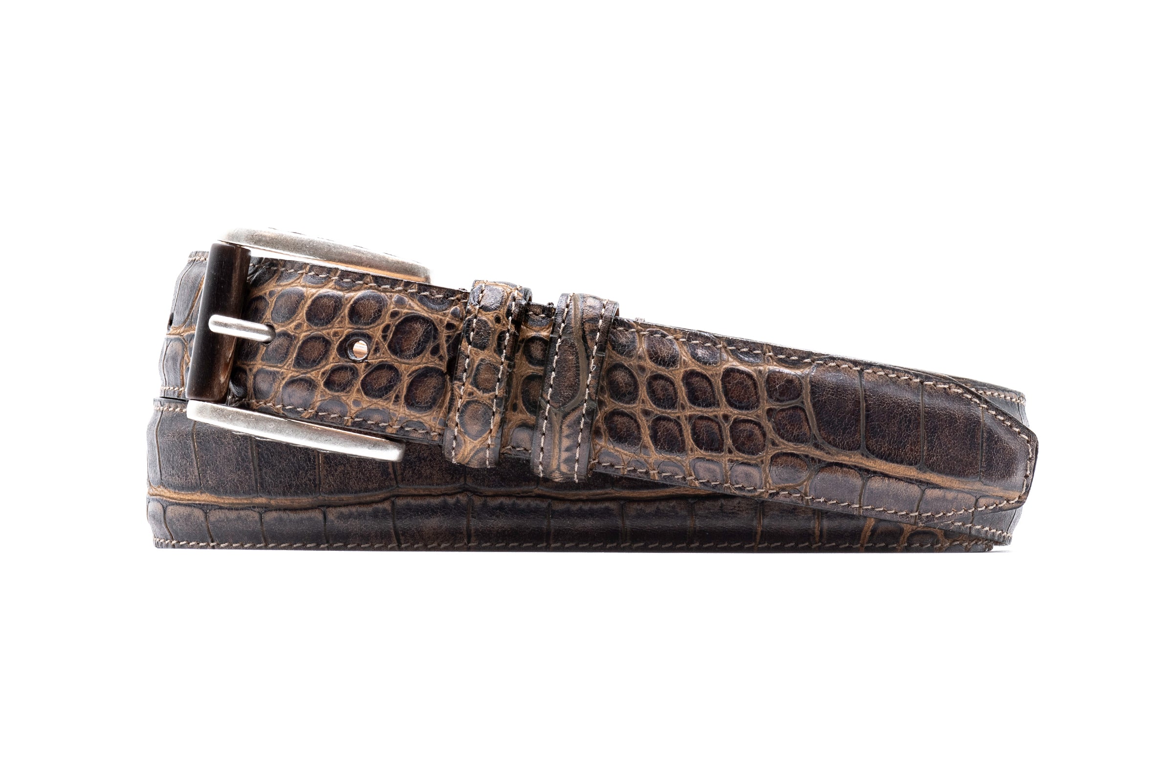 Holden Italian Alligator Grain Saddle Leather Belt - Old Wood