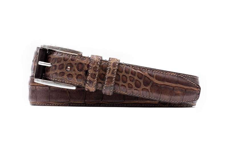 Holden Italian Alligator Grain Leather Belt - Aged Bark