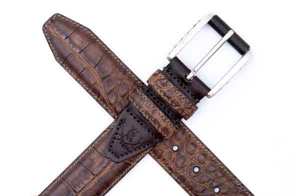 Holden Italian Alligator Grain Leather Belt - Aged Bark