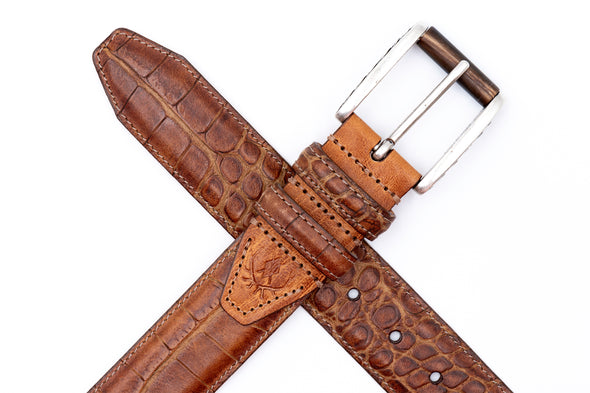 Holden Italian Alligator Grain Leather Belt - Vintage Cedar