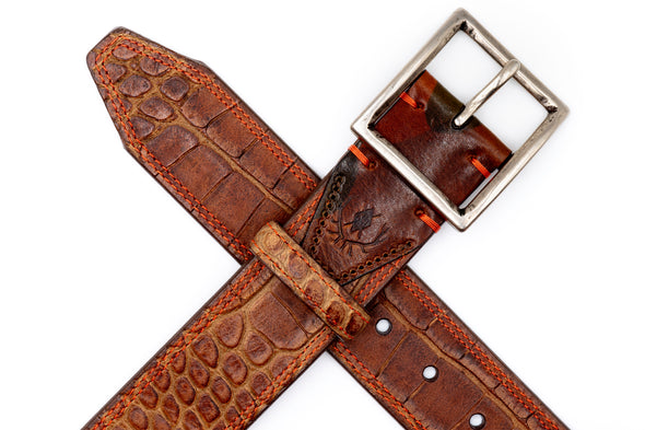 Hunter Italian Alligator Grain Leather Belt - Vintage Cedar