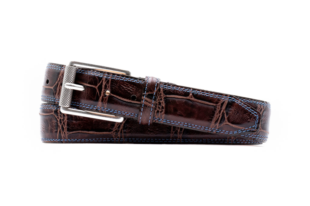 Elliot Alligator Grain Italian Saddle Leather Belt - Walnut