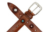 Artisan Turquoise Italian Bridle Leather Belt - Chestnut