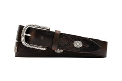 Artisan Italian Bridle Leather Ornament Belt - Walnut
