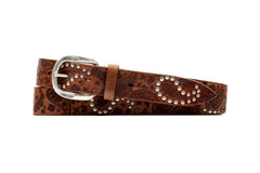Artisan Italian Bridle Leather Brass Paisley Belt - Chesnut