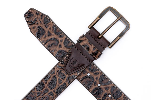 Oakley Crocodile Grain Leather Belt - Burnt Walnut