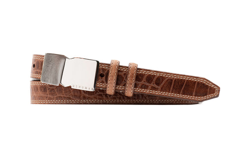 M Signature Alligator Grain Italian Bridle Leather Belt - Chestnut