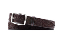 Artisan Laser Engraved Italian Bridle Leather Belt - Walnut