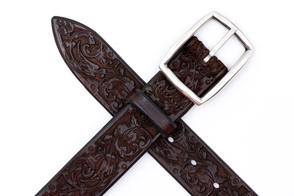 Artisan Laser Engraved Italian Bridle Leather Belt - Walnut
