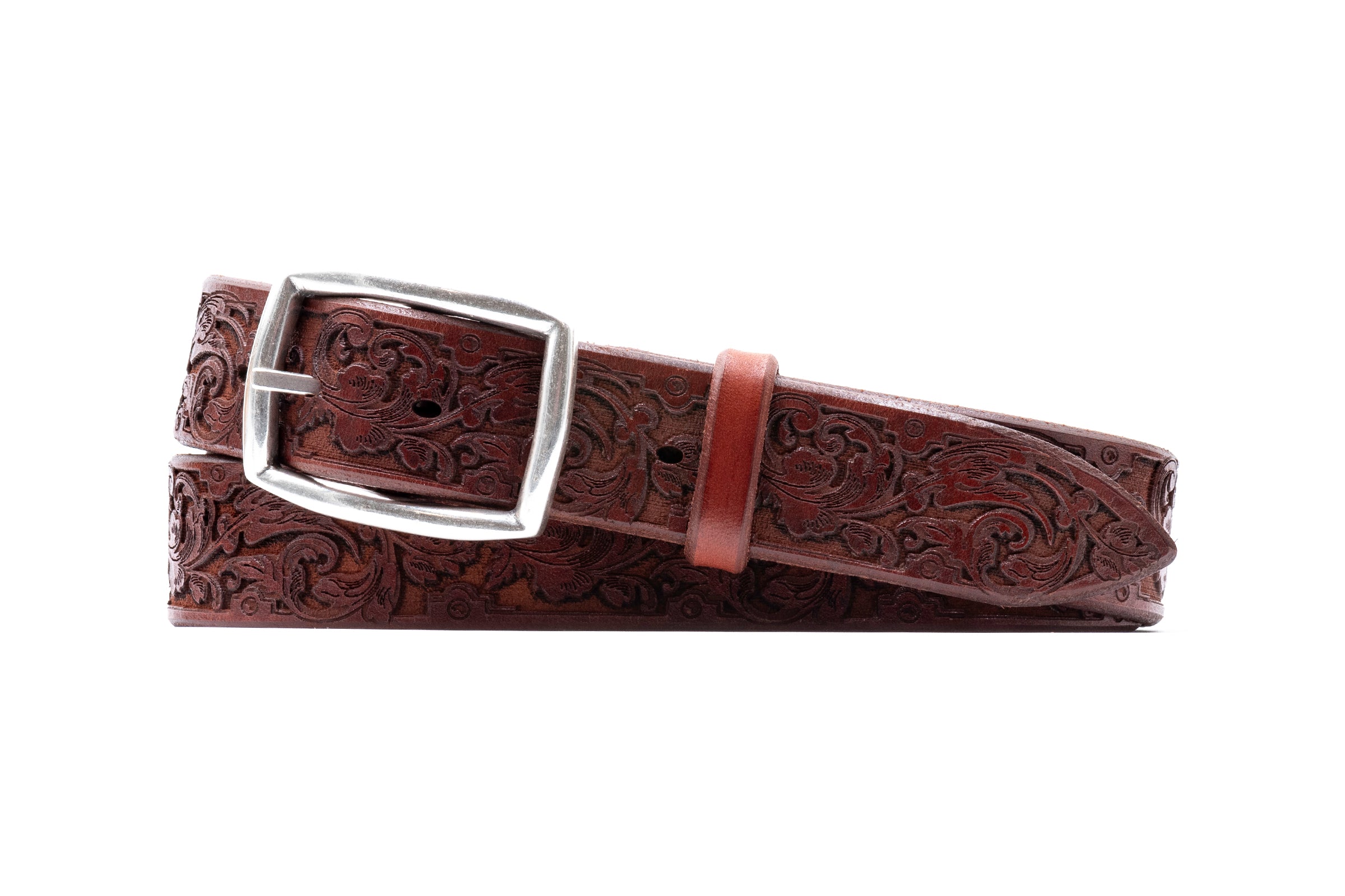 Artisan Laser Engraved Italian Bridle Leather Belt - Chestnut