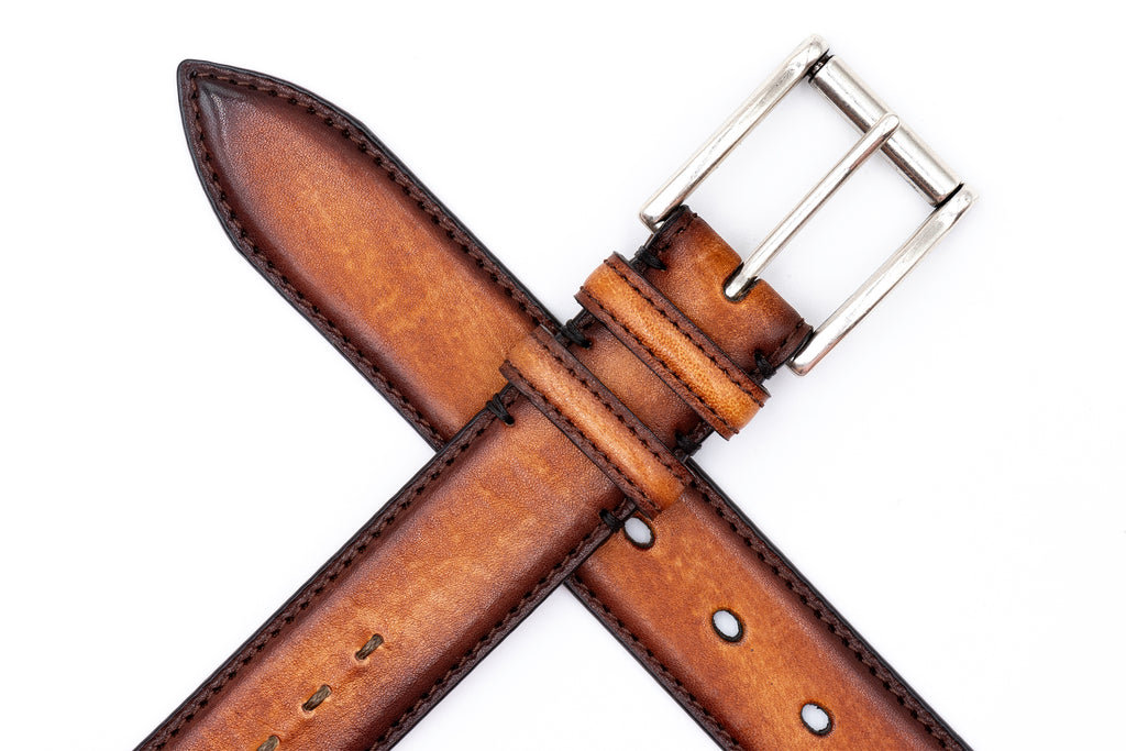 Artisan Center Stitch Italian Saddle Leather Belt - Cuoio