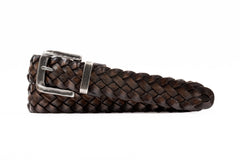 Artisan Italian Bridle Leather Hand Woven Belt - Walnut