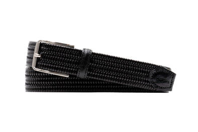 Lexington Braided Italian Saddle Leather and Elastic Belt - Black