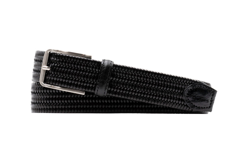 Lexington Braided Italian Saddle Leather and Elastic Belt - Black