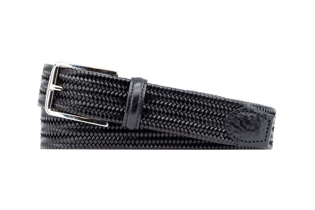 Lexington Braided Italian Saddle Leather and Elastic Belt - Black