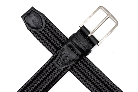 Lexington Braided Italian Saddle Leather and Elastic Belt - Black