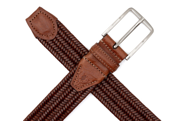 Lexington Braided Italian Saddle Leather and Elastic Belt - Saddle Tan