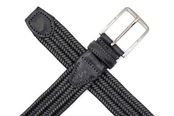 Lexington Braided Italian Saddle Leather and Elastic Belt - Slate