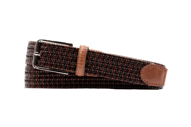 Lexington Braided Italian Saddle Leather and Elastic Belt - Chestnut/Walnut