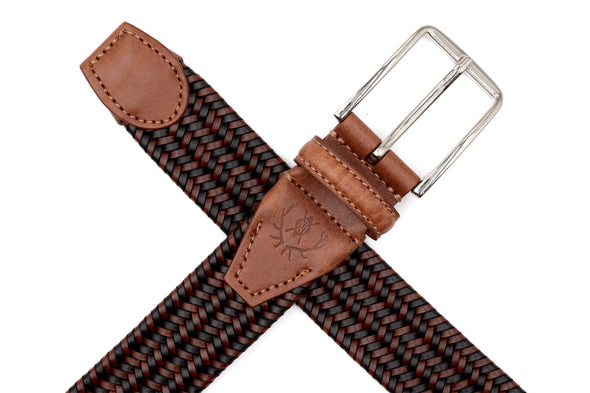 Lexington Braided Italian Saddle Leather and Elastic Belt - Chestnut/Walnut