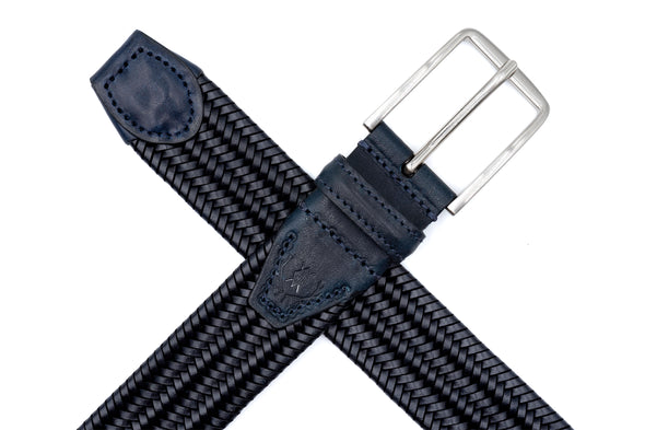 Lexington Braided Italian Saddle Leather and Elastic Belt - Midnight