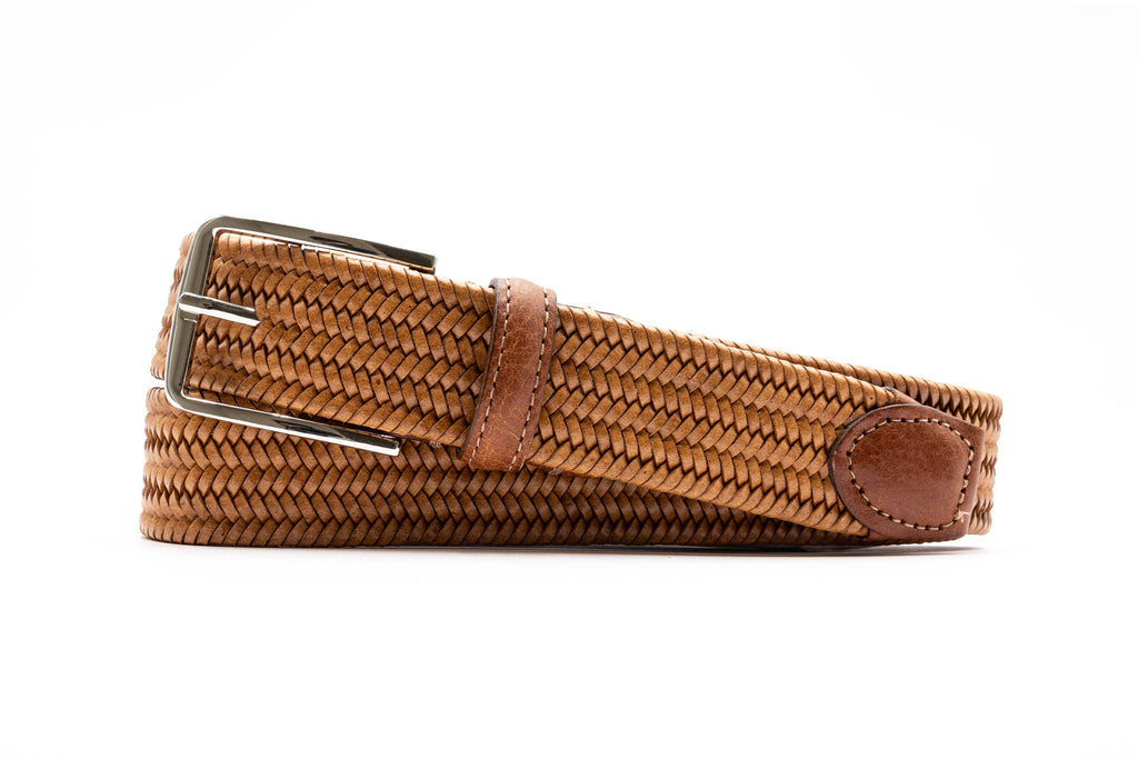 Lexington Braided Italian Saddle Leather and Elastic Belt - Palomino