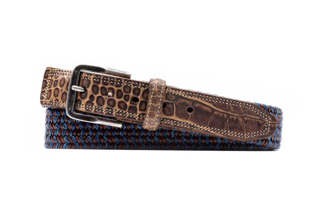 Madison Cotton Elastic Strap with Italian Alligator Trim Belt - Aged Bark