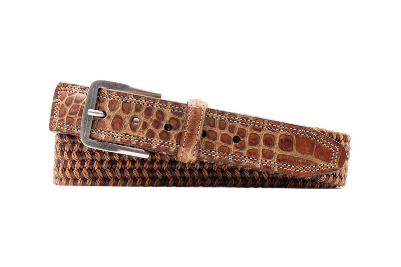 Madison Italian Leather & Cotton Elastic Strap Belt - Vintage Cedar