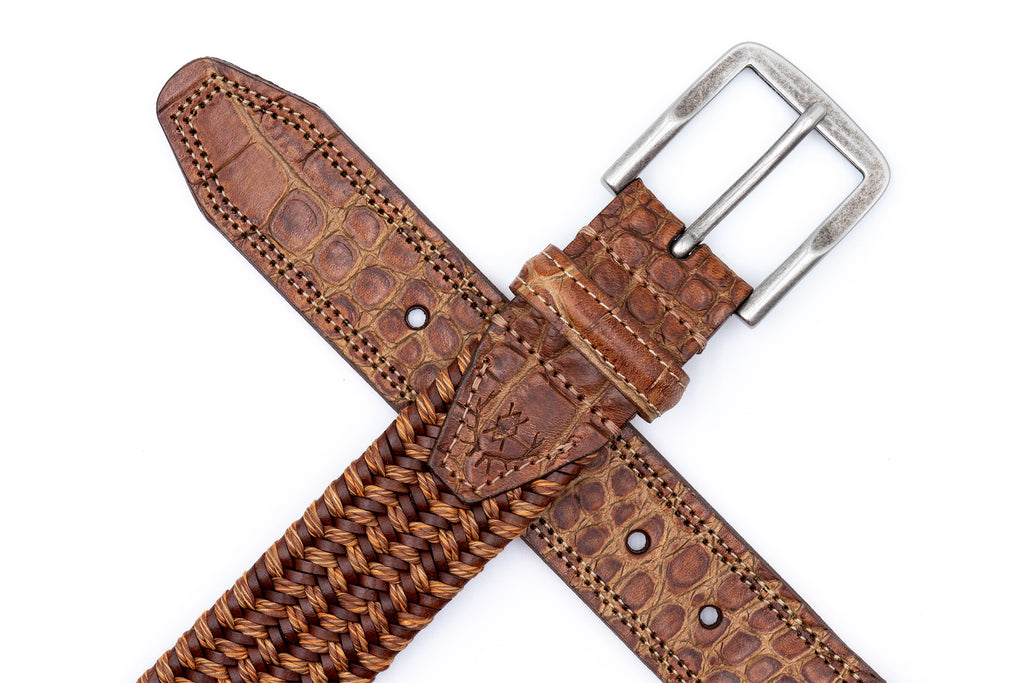Madison Cotton Elastic Strap with Italian Alligator Trim Belt - Vintage Cedar