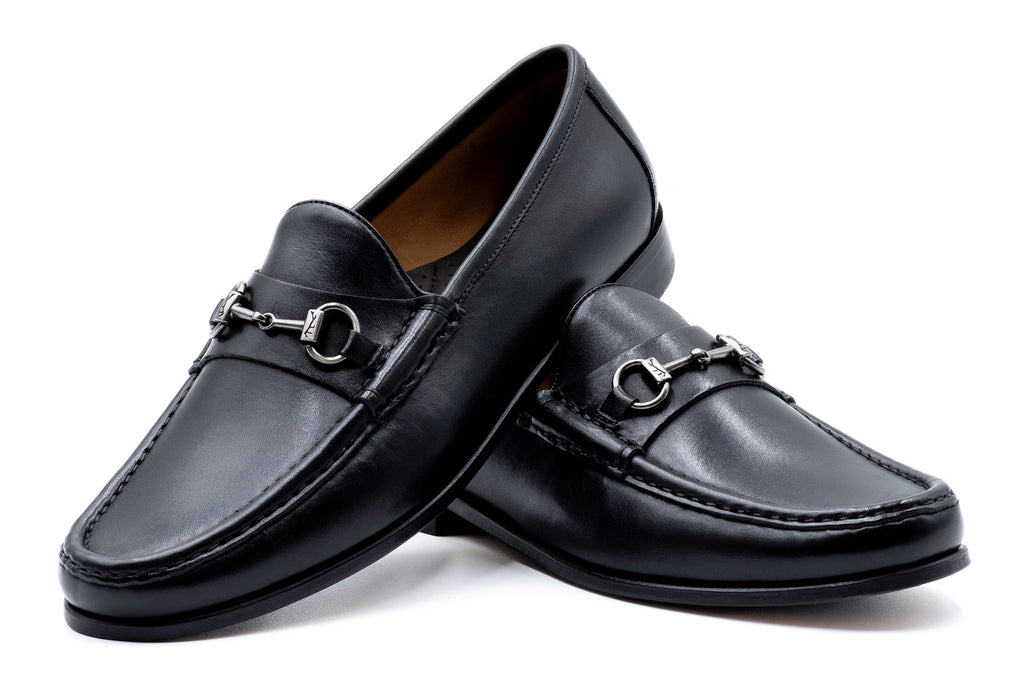 Addison Calf Leather Horse Bit Loafers - Black