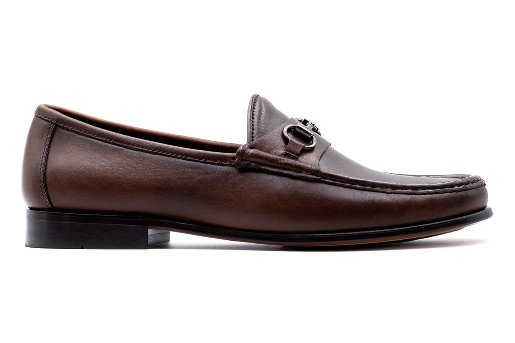 Addison Calf Leather Horse Bit Loafers - Chocolate