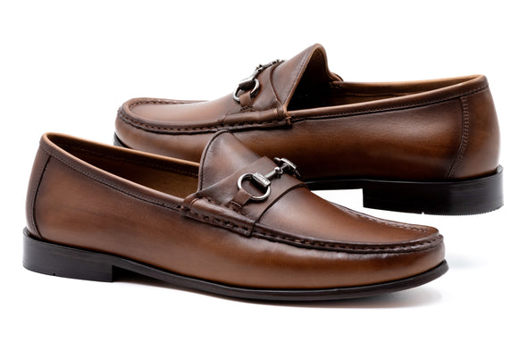 Addison Calf Leather Horse Bit Loafers - Brandy