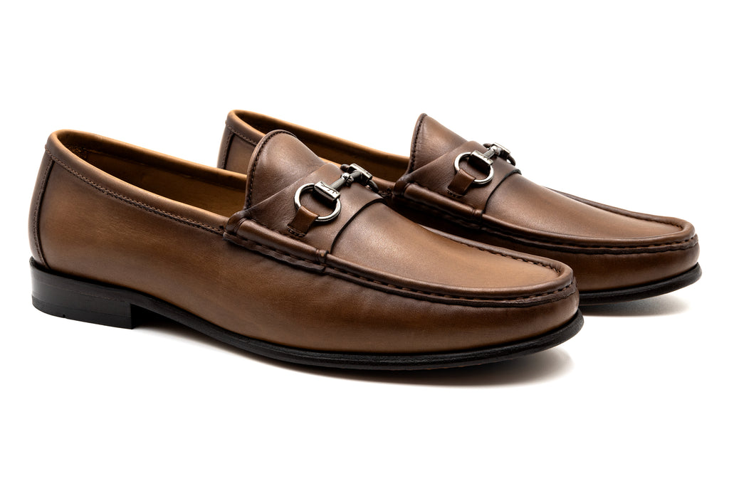 Addison Calf Leather Horse Bit Loafers - Brandy